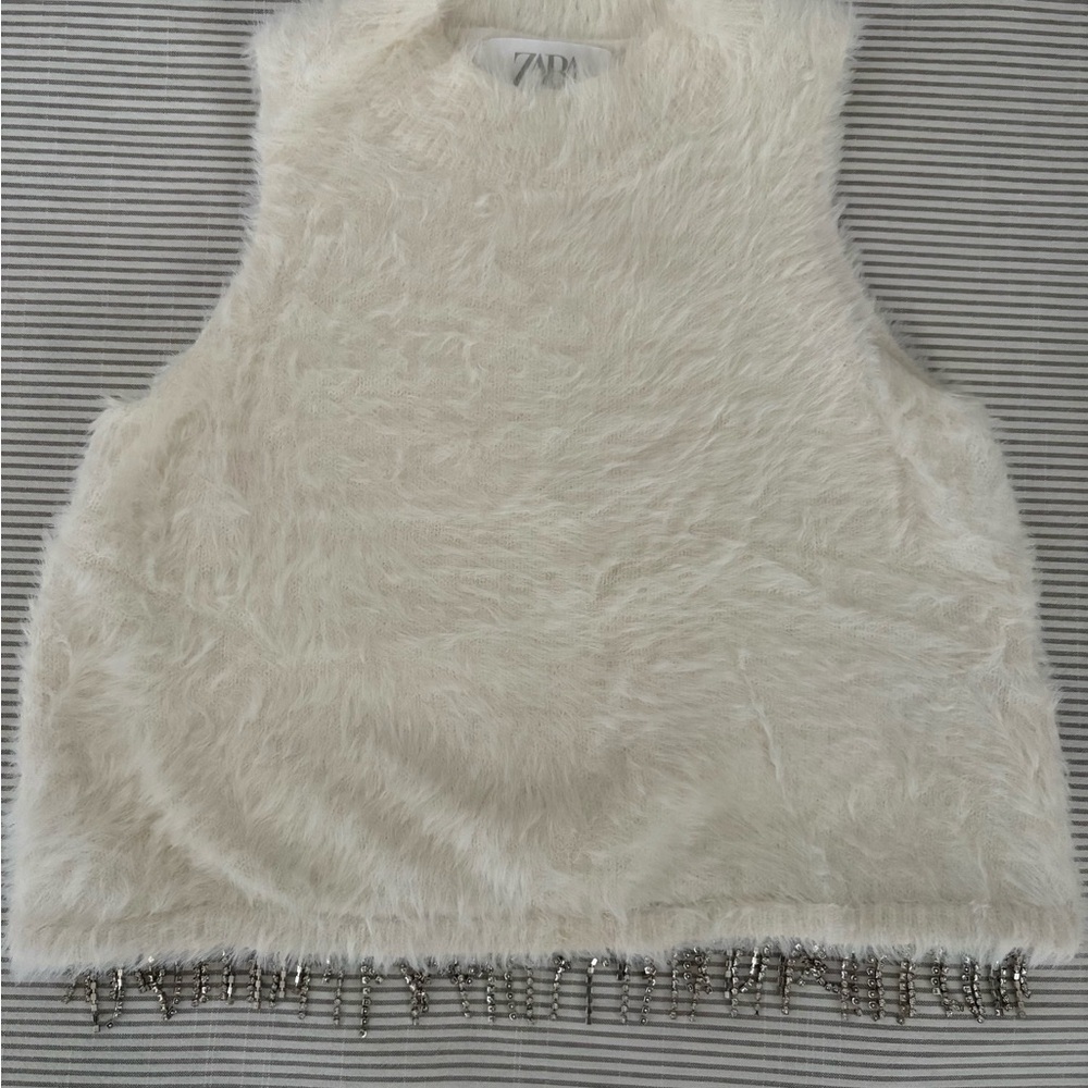 Zara Kids (8-9 Years) Cream Faux Fur Top